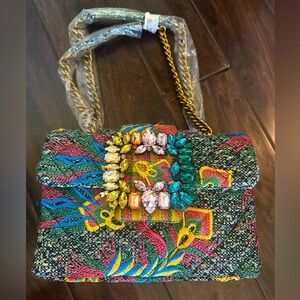 KURT GEIGER embroidered handbag NWT 
Chain straps 
Includes dust bag